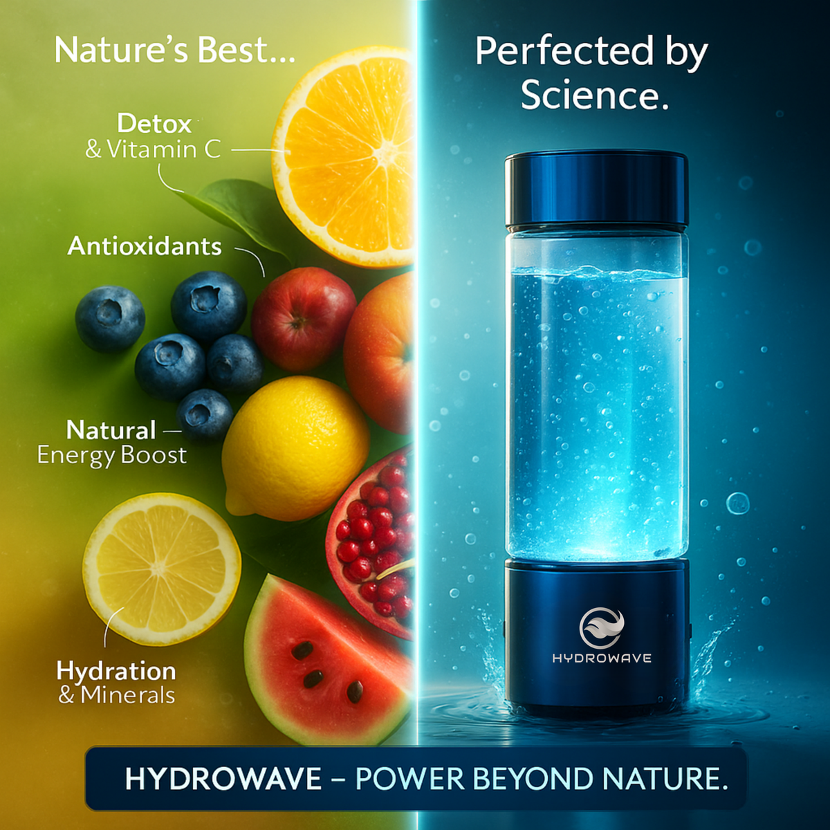 HydroWave bottle and hydrogen bubbles
